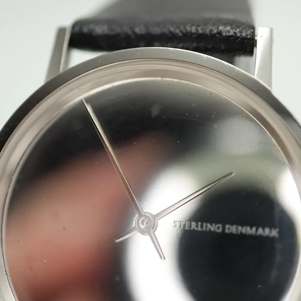 Sterling Denmark by Max Rene Silver Tone 32mm Watch Swiss Leather w New Battery